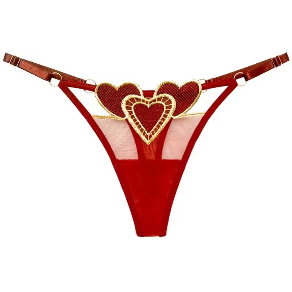 NWT Dark Red Heart-Embellished Women's Thong Panty OS